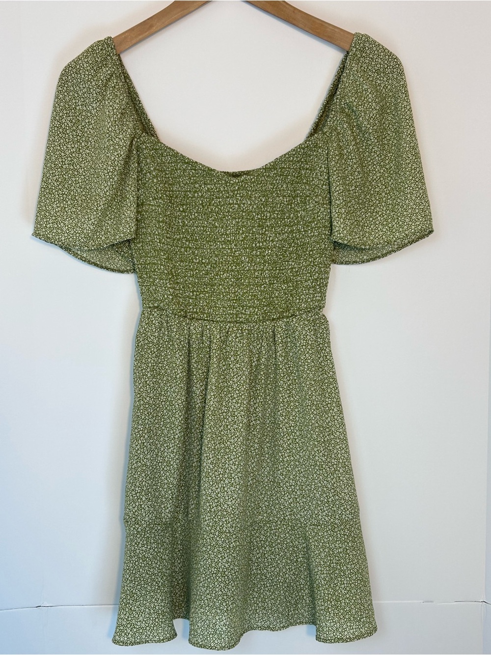 Abercrombie & Fitch Green Floral Smocked Puff Sleeve Dress XS Petite